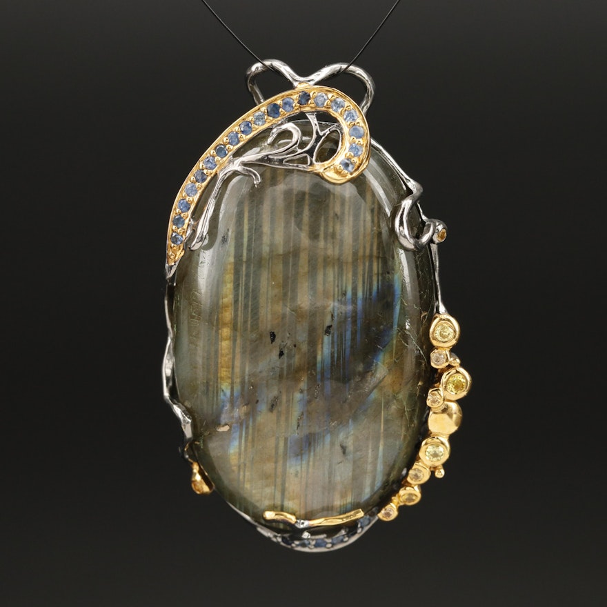 Sterling Labradorite and Sapphire Pendant