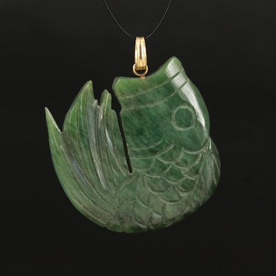 Asian Style Carved Nephrite Koi Pendant
