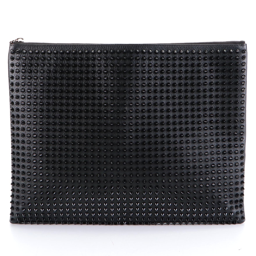 Christian Louboutin Peter Spiked Large Pouch in Black Leather