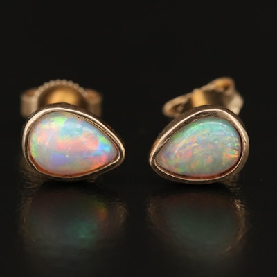 14K Bezel Set Opal Stud Earrings