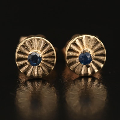 14K Sapphire Fluted Stud Earrings