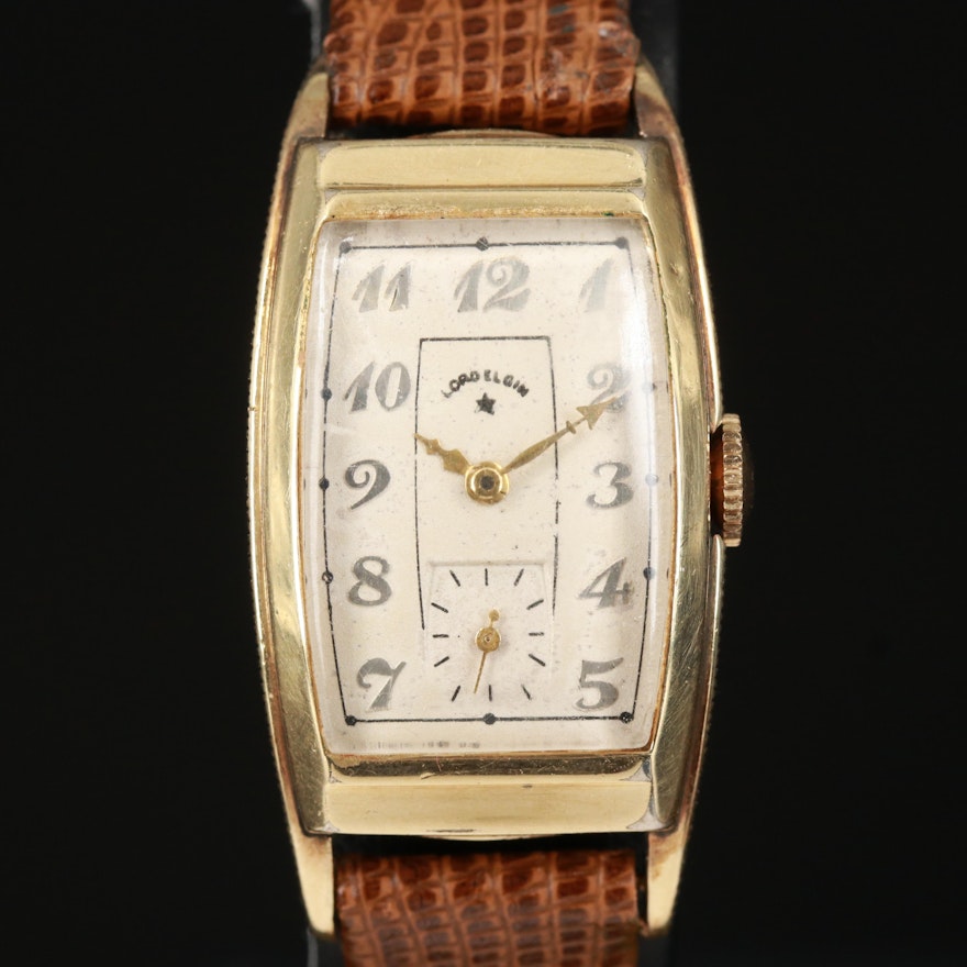 1939 Lord Elgin Stem Wind Tank Style Gold-Filled Wristwatch