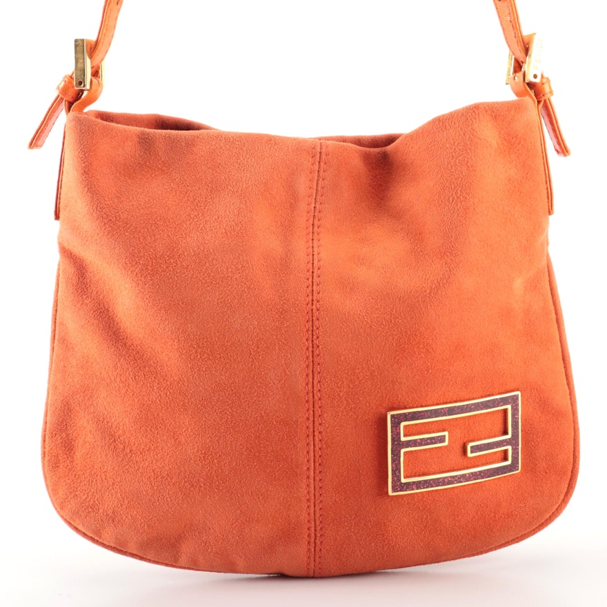 Fendi Small Shoulder Bag in Orange Suede