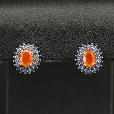 Sterling Opal and Sapphire Stud Earring