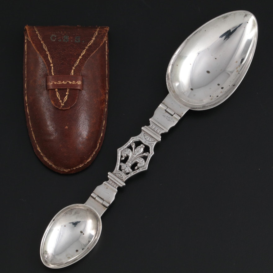 Fratelli Coppini 800 Silver Folding Medicine Spoon, Early 20th Century