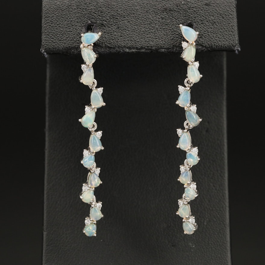 Sterling Opal and Cubic Zirconia Drop Earrings