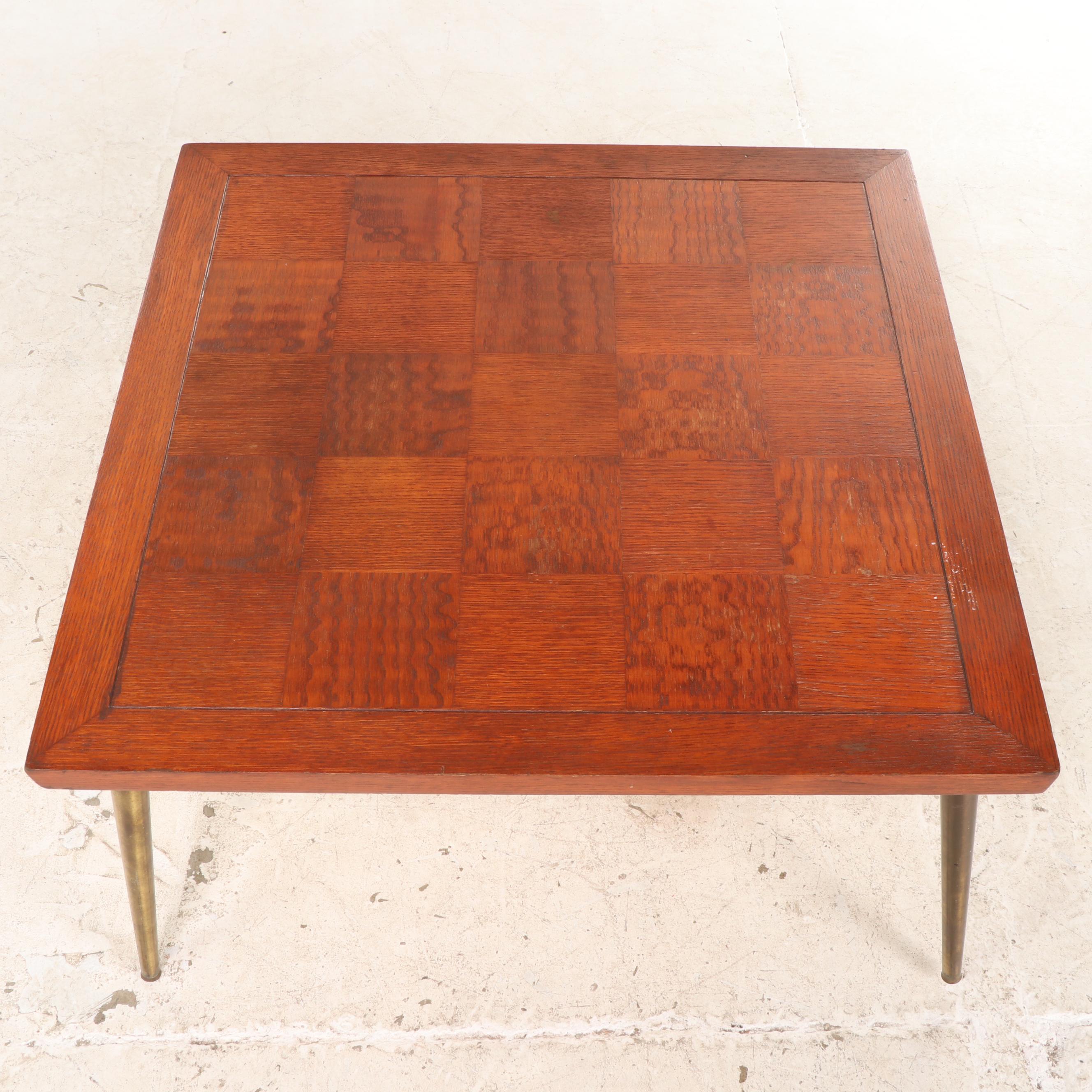 Lane Mid Century Modern Parquet Checkerboard Oak Coffee Table on Metal ...