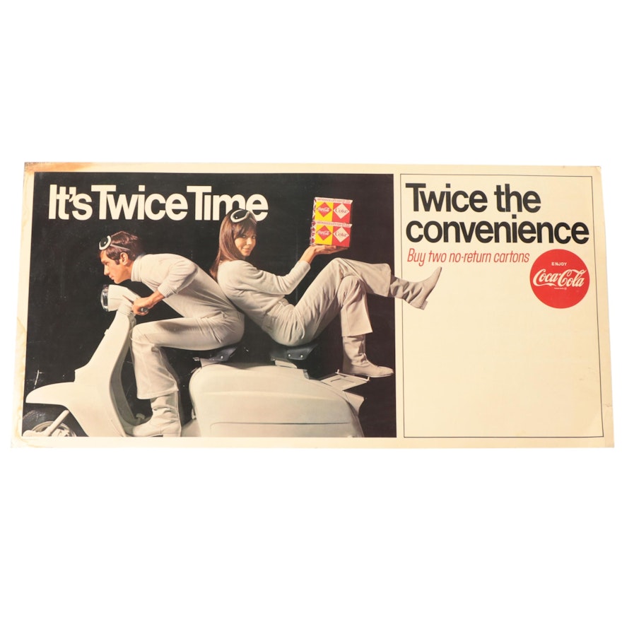 "Enjoy Coca-Cola "Twice The Convenience" Large Cardboard Wall Sign, circa 1968