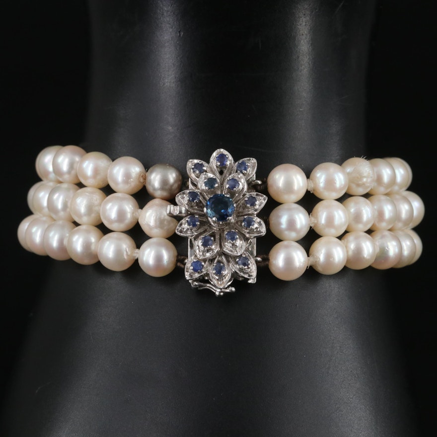 18K Pearl and Sapphire Bracelet