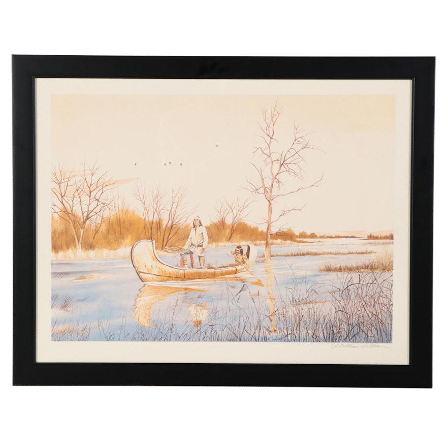William Nelson Offset Lithograph "Early Illinois," Late 20th Century