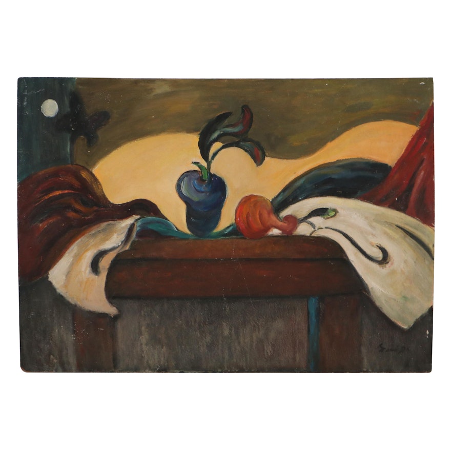 Modernist Still Life Oil Painting, Mid-20th Century