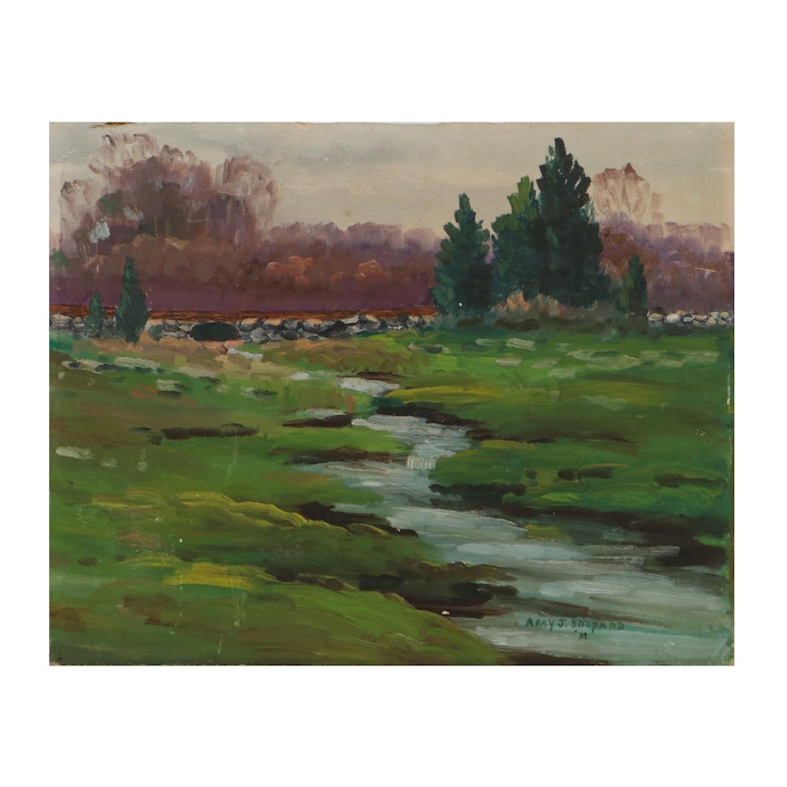 Landscape Oil Painting of a Stream, 1939