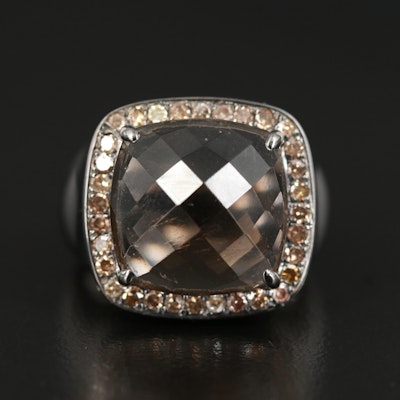 Sterling Quartz Ring with Diamond Halo