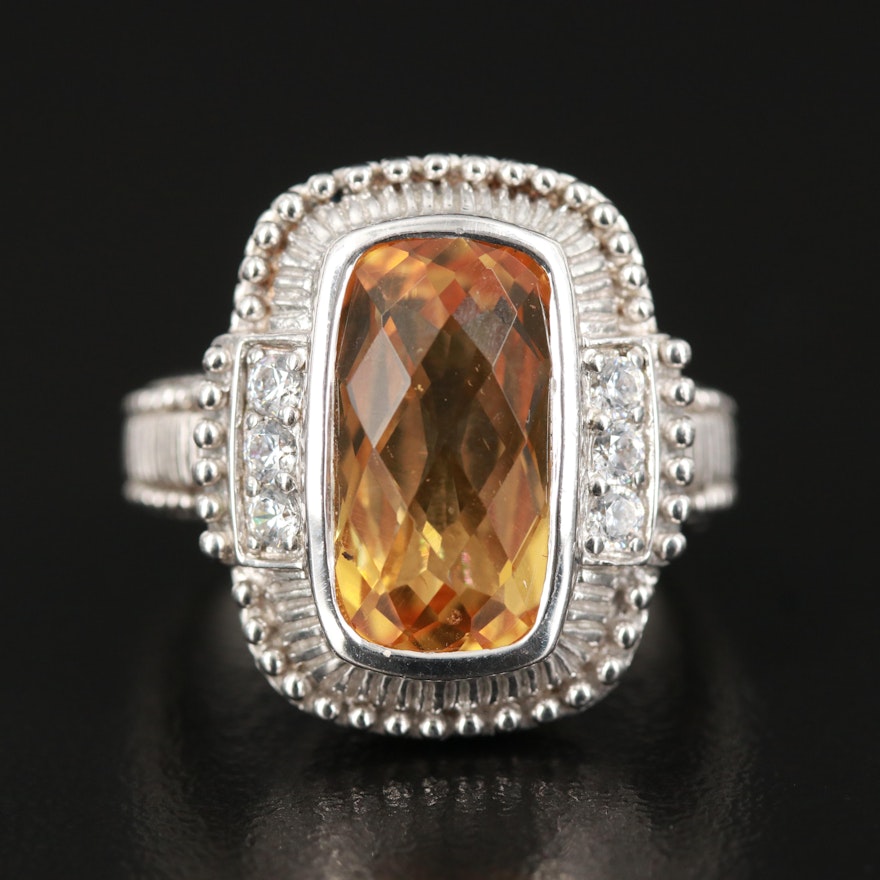 Judith Ripka Sterling Citrine Ring with Cubic Zirconia Accents