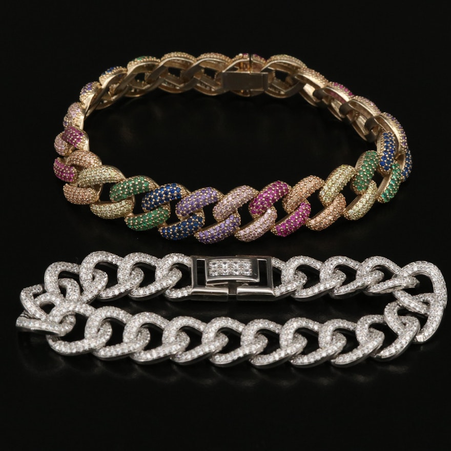 Sterling Pavé Ruby, Spinel and Gemstone Curb Link Bracelets