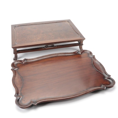 Chippendale Style Burl Wood and Mahogany Stand with Mahogany Tray