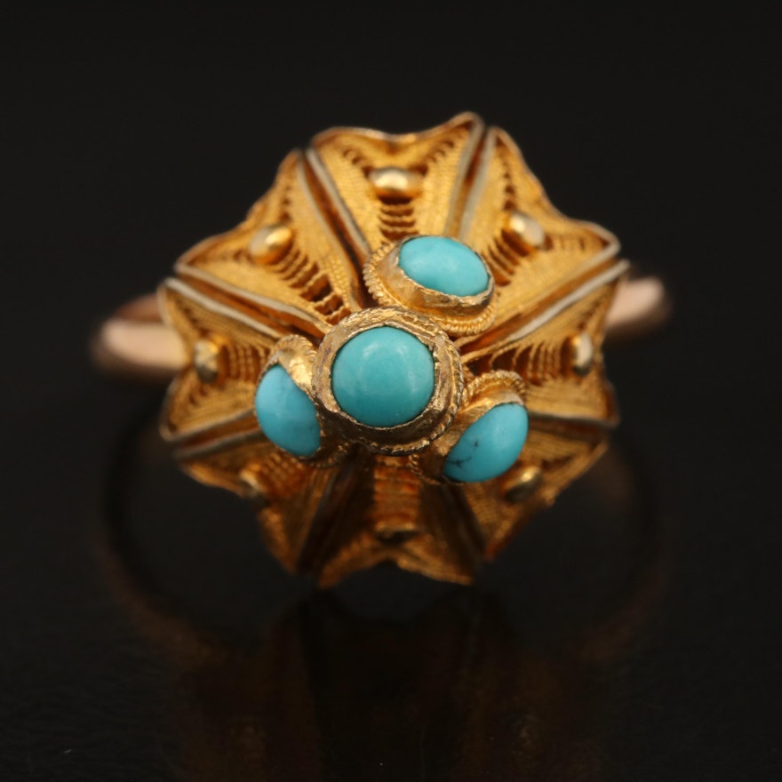 14K Turquoise Architectural Filigree Ring