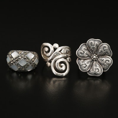 Sterling Mother of Pearl and Marcasite Rings