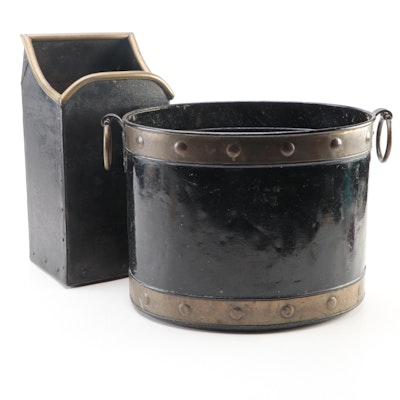 Banded Brass and Steel Firewood and Kindling Buckets
