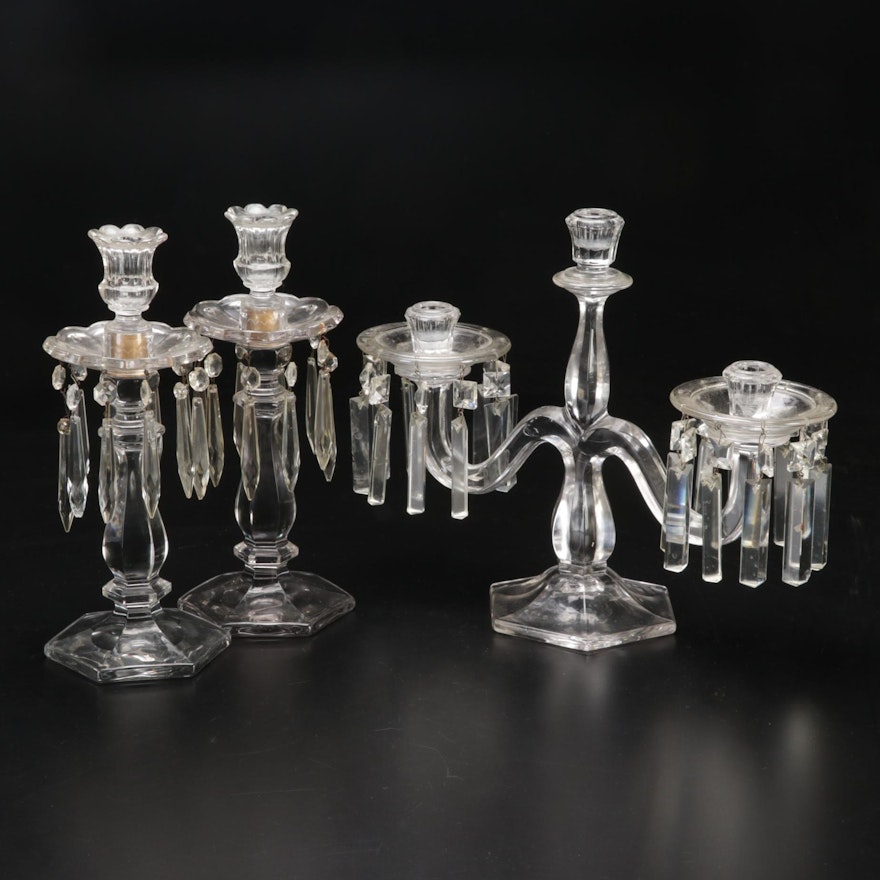 Pressed Glass Candle Garniture Set, Early to Mid 20th Century