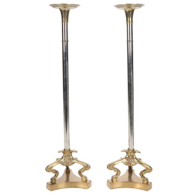 Tall Brass Neoclassical Candlesticks
