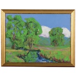 Kenneth R. Burnside Landscape Oil Painting of Bucolic Stream, 21st Century