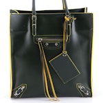 Balenciaga Papier A5 Side-Zip Classic Studs Tote Bag in Bicolor Leather