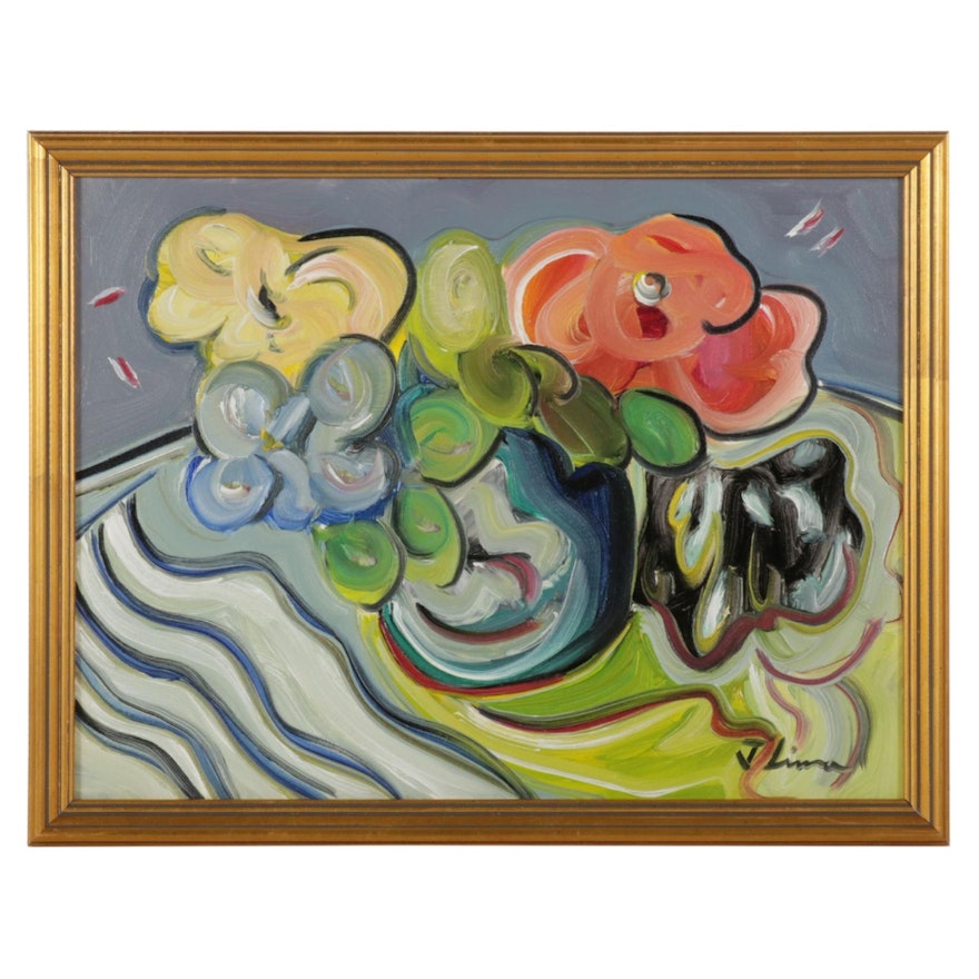 José M. Lima Still Life Oil Painting of Flower Vase, 2022