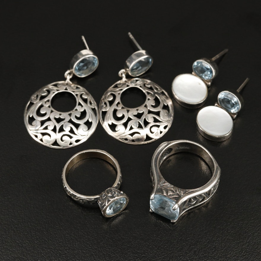 Sterling Jewelry Selection with Sky Blue Topaz and Mother of Pearl