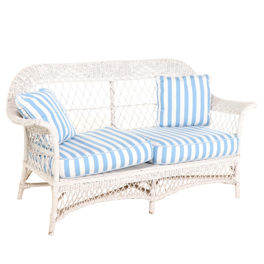 White-Painted Wicker Loveseat, Early 20th Century