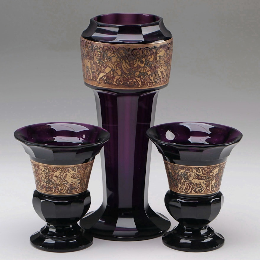 Moser Karlsbad Amethyst Faceted Vases, Early 20th Century