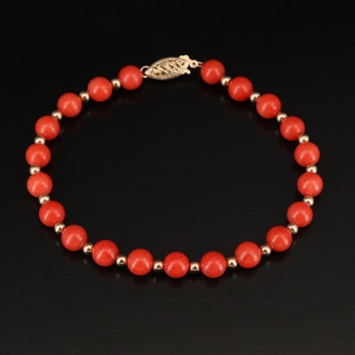 Coral Bracelet with 14K Beads and Clasp