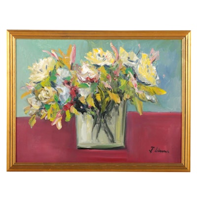 José M. Lima Oil Painting of Flowers in Glass Vase, 2022