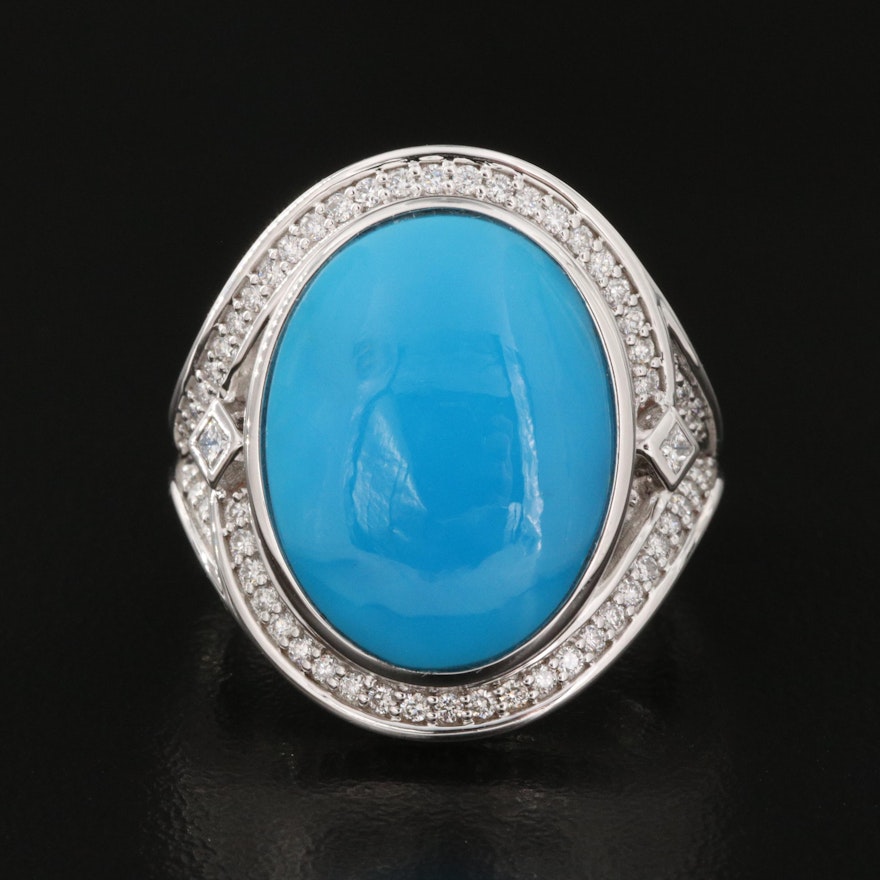 18K Turquoise and Diamond Ring with Knife-Edge Shank