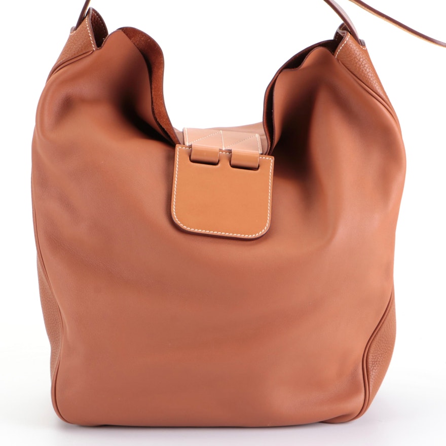 Hermès Virevolte 29 Hobo Bag in Gold Swift and Clemence Leather
