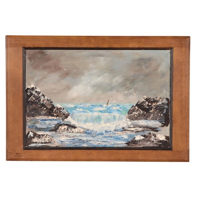 Seascape Oil Painting, Mid-20th Century