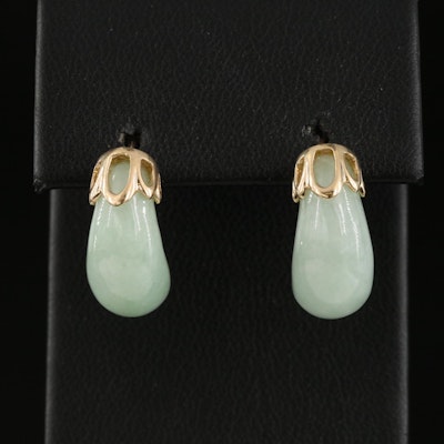 14K Curved Jadeite Drop Half Hoop Earrings with Box