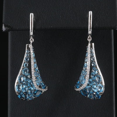 14K Sky, Swiss, London Blue Topaz and Diamond Folded Earrings