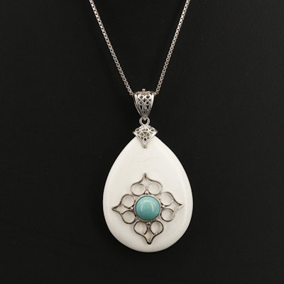 Sterling Turquoise and Magnesite Pendant Necklace