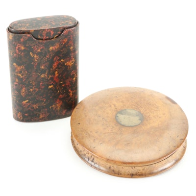Burl Wood and Plastic Box and Business Card Holder