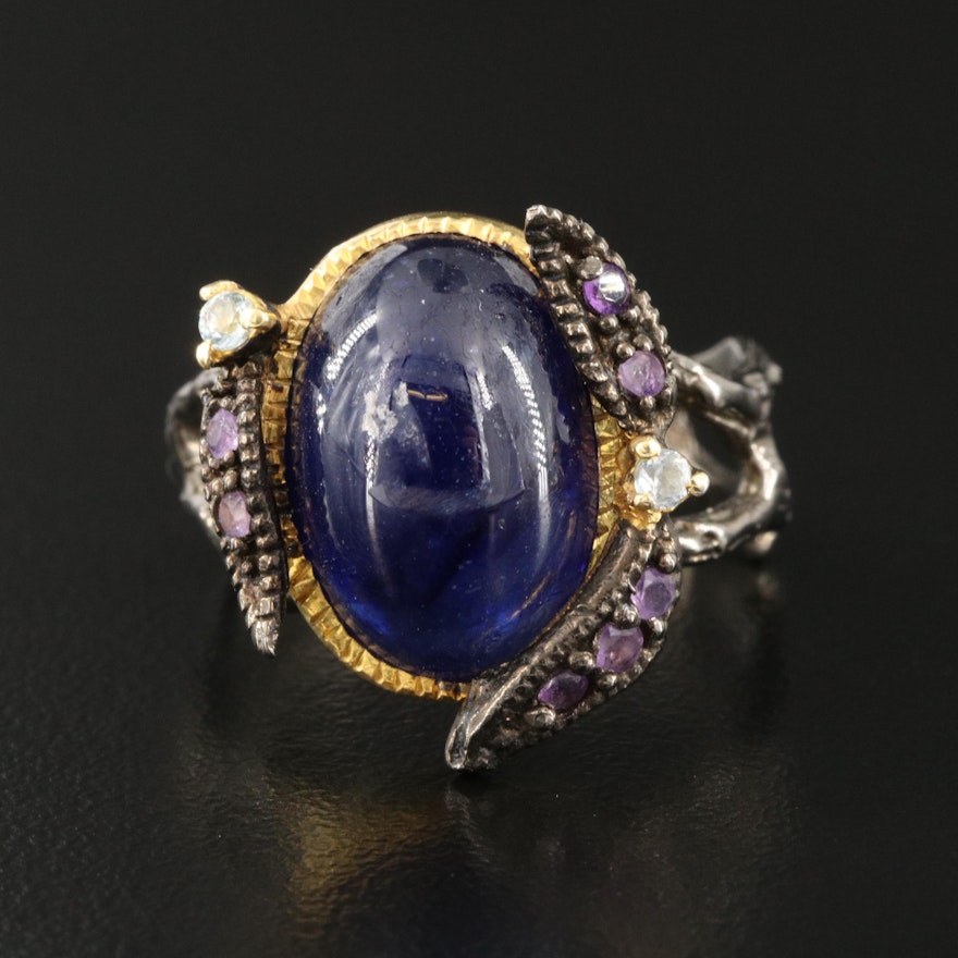 Sterling Amethyst and Topaz Biomorphic Ring