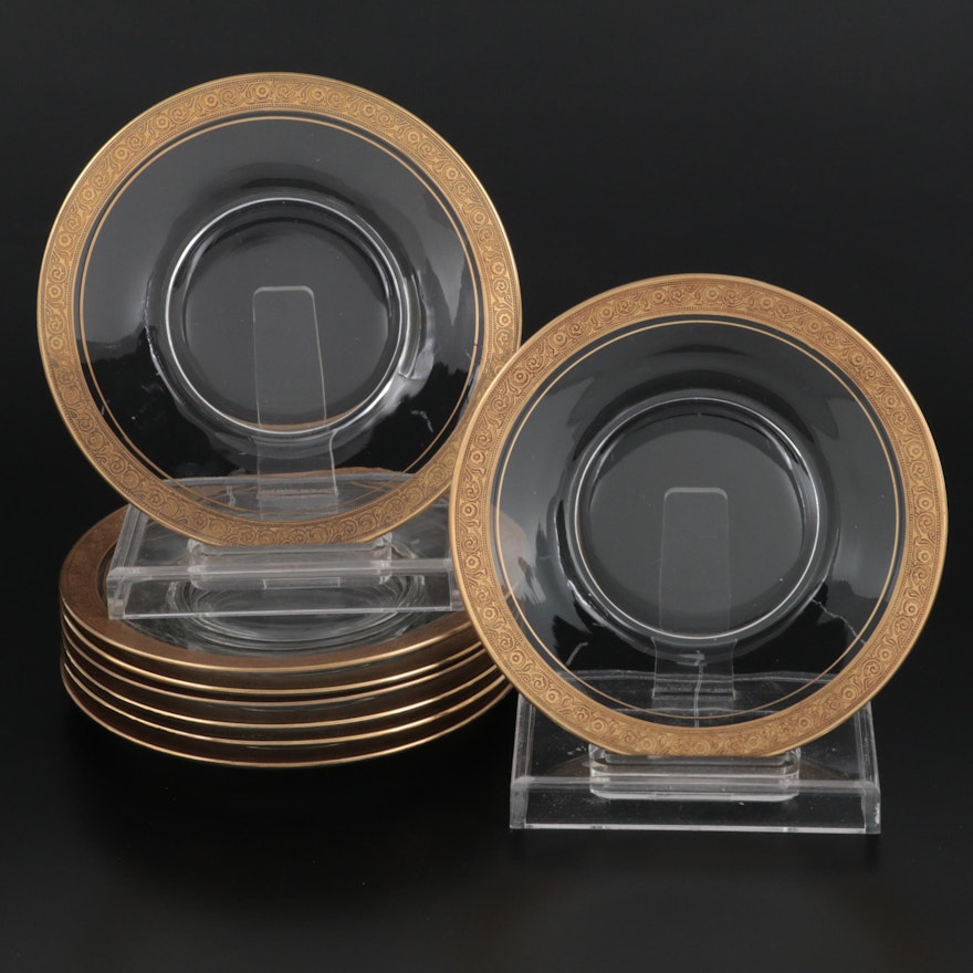 Tiffin-Franciscan "Minton" Gilt Encrusted Rim Glass Luncheon Plates, Mid-20th C.