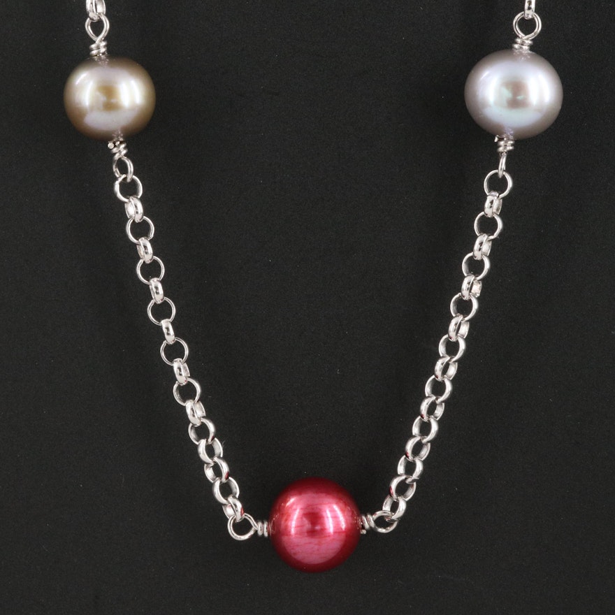 Sterling Pearl Station Necklace