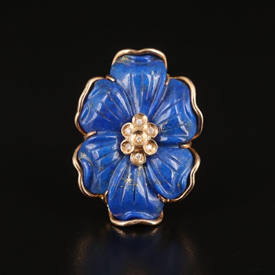 14K Diamond and Carved Lapis Lazuli Flower Ring