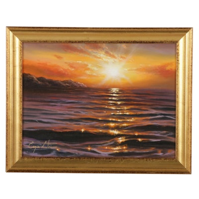 Jevgenijus Litvinas Seascape Oil Painting "Warm Sunset," 2021