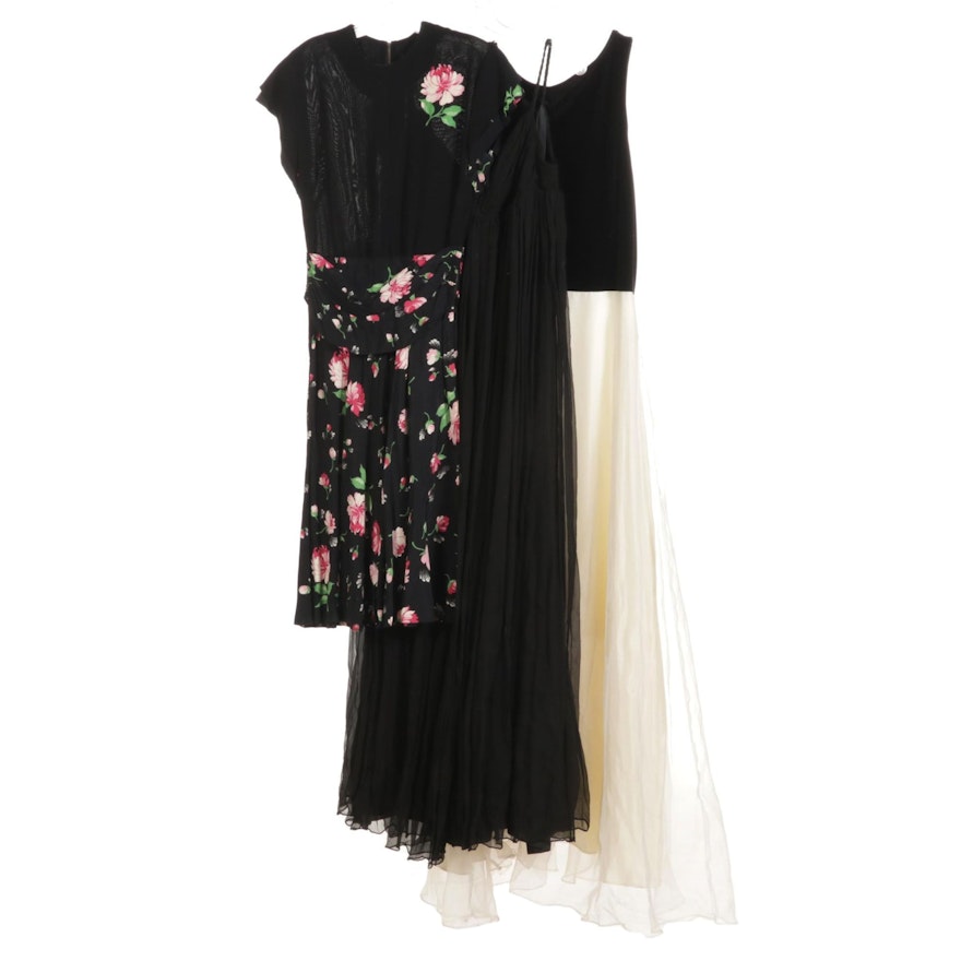 Sleeveless and Floral Evening Dresses Mid to Late 20th Century