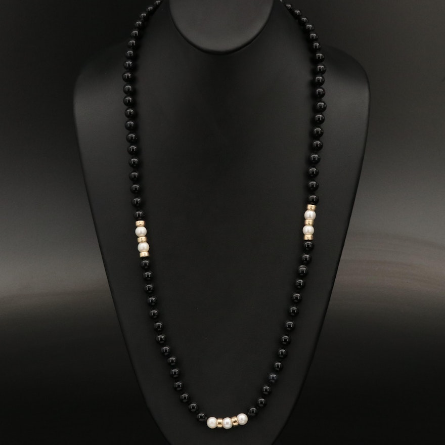 Pearl and Black Onyx Necklace and Bracelet