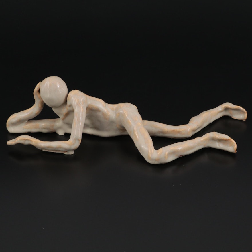 Glazed Ceramic Sculpture of Reclining Figure, Circa 2000