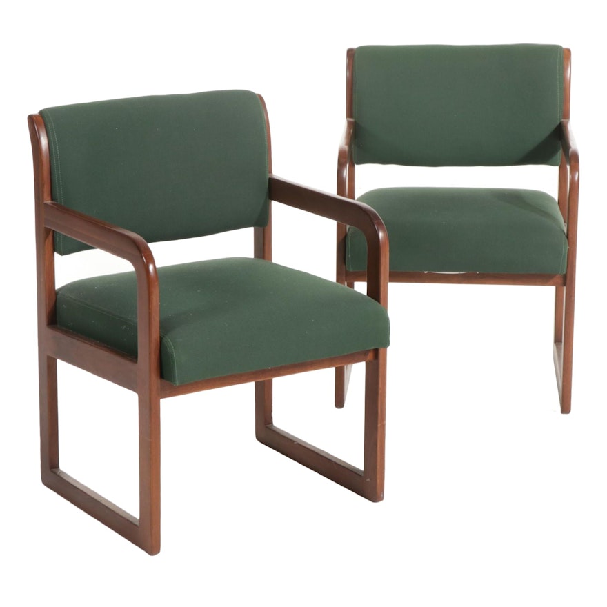 Pair of Monarch Walnut Frame Open Armchairs, Late 20th to Early 21st Century