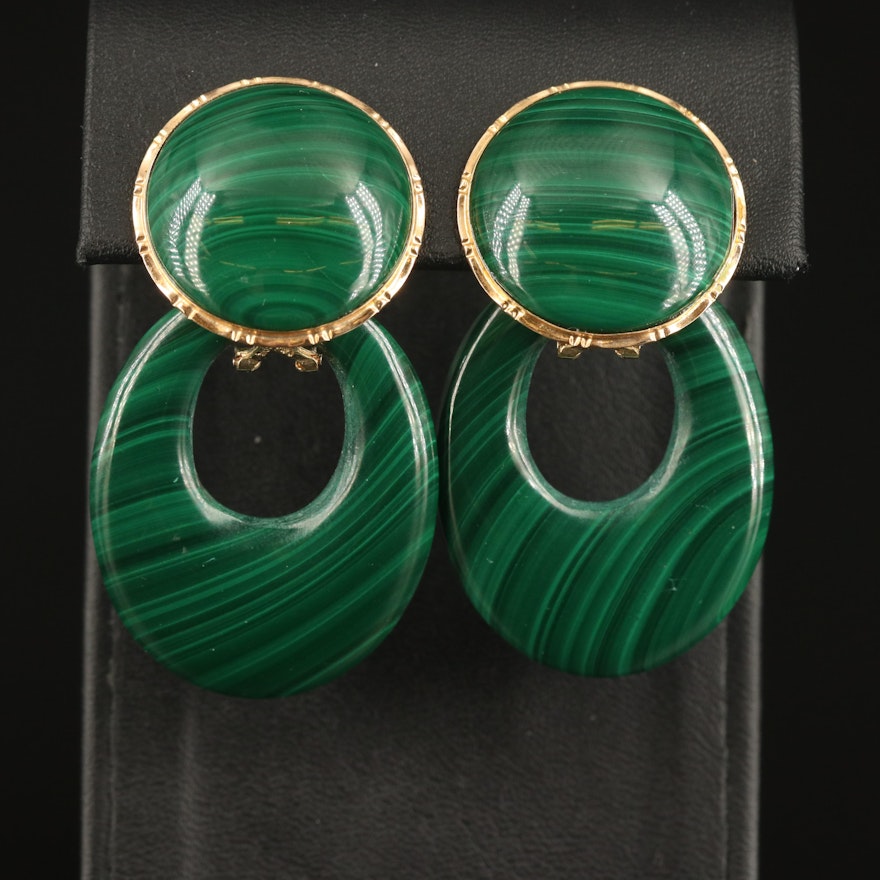 14K Malachite Button Earrings with Enhancers
